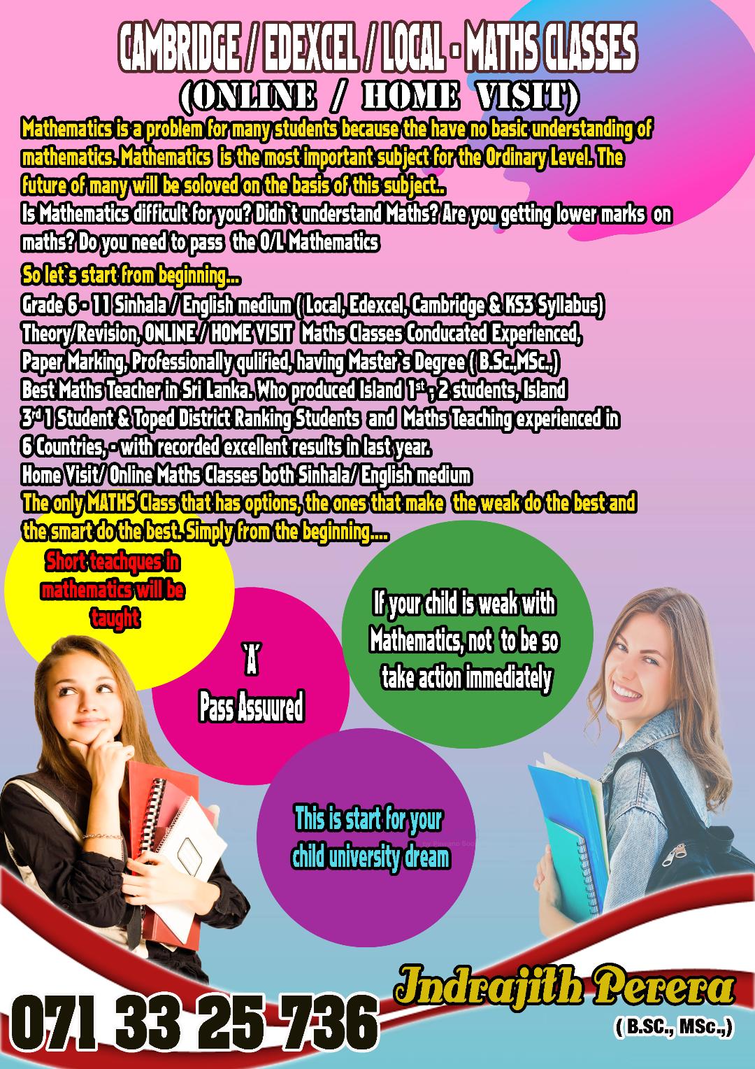 CAMBRIDGE / EDEXCEL / LOCAL – MATHS CLASSES