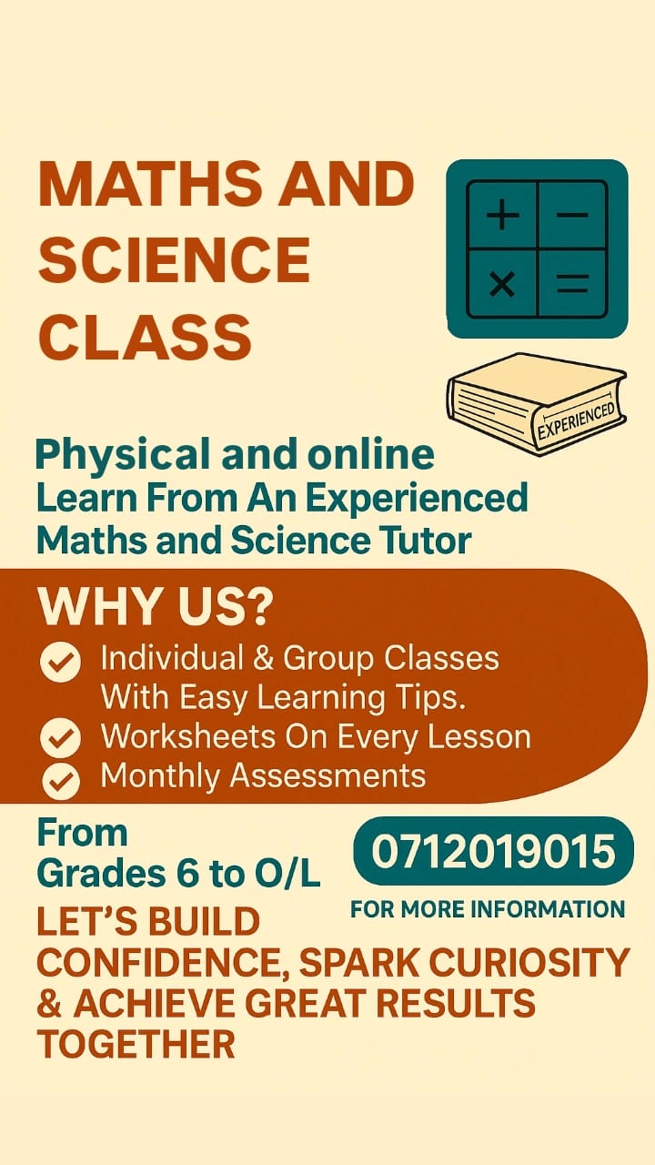 Maths & Science Classes From Grade 06 to O/L